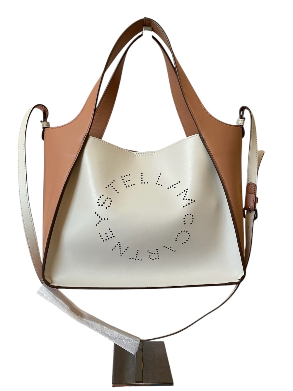 Stella McCartney Vegan Leather Two-Tone White & Tan Perforated Logo Tote